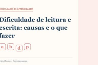 Capa do artigo: Dificuldade de leitura e escrita: causas e o que fazer