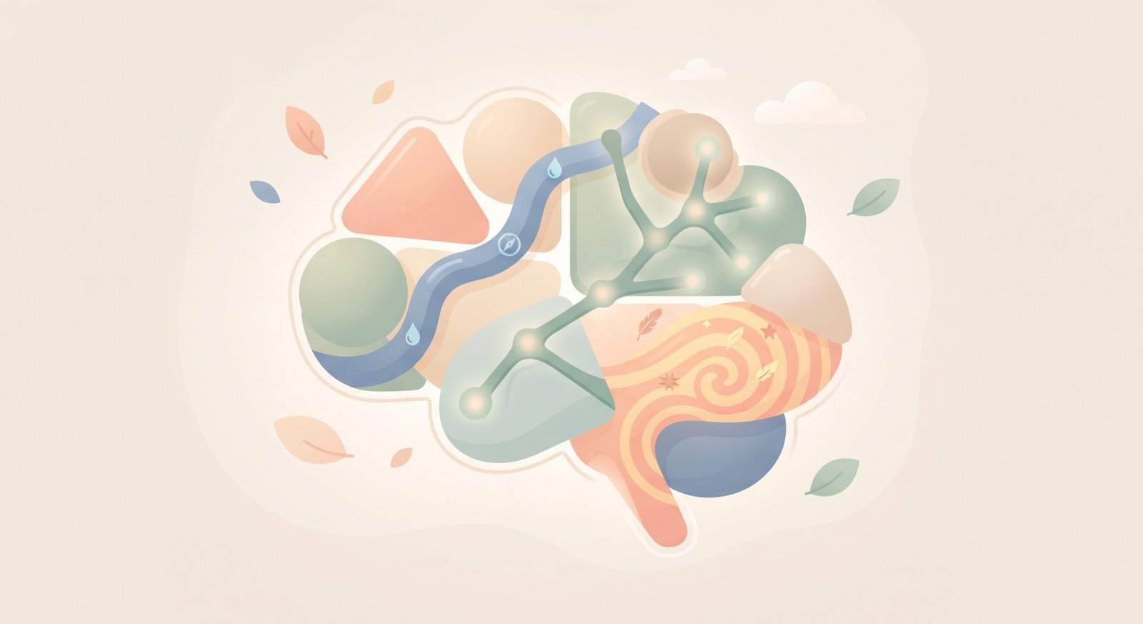 Ilustração abstrata de um cérebro com caminhos coloridos representando diferentes formas de atenção no TDAH